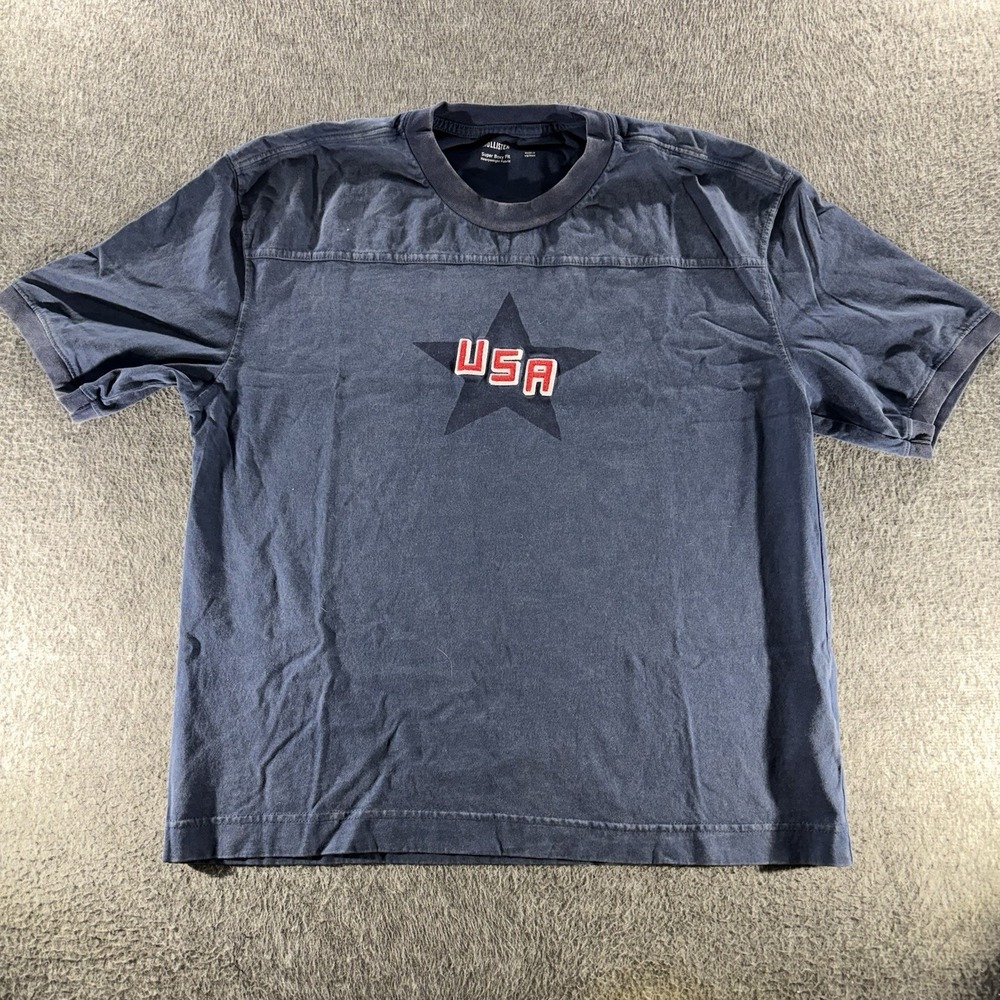 Hollister USA Soccer Boxy Fit T-Shirt Men's Small Heavyweight Fabric